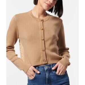 Cami NYC Aurla Wool Crop Cardigan Caramel Brown Size Large Feminine Lace Floral